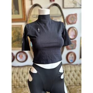 Mary Wyatt Black Goth High Neck Crop Top Ladies Size Small
